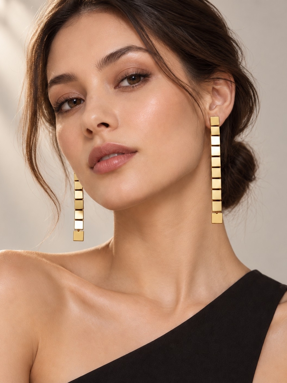 Jenny Bird Gold Linked Square Drop Earrings